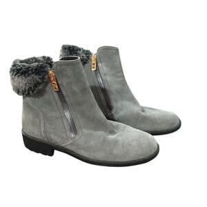 [H200] Cole Haan Women's Leather Pull On Gray Suede Fur Shearling Boots, Size 7